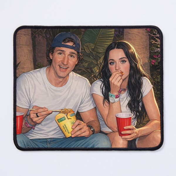 Item preview, Katy Perry and Justin Trudeau eating a snack at Coachella (fan art) designed and sold by PopCultureAndStuff.