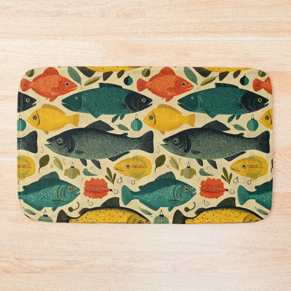 Item preview, Vintage Teal Fish and Lures on Beige designed and sold by Piotrek0001.