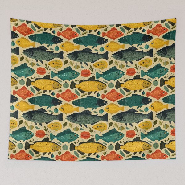 Item preview, Vintage Teal Fish and Lures on Beige designed and sold by Piotrek0001.