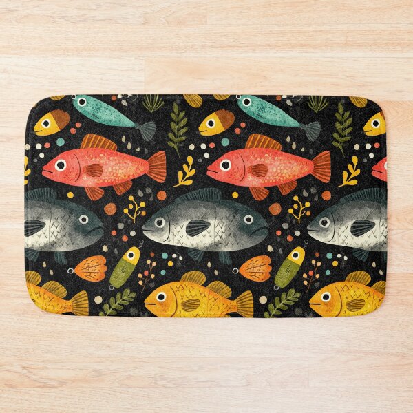 Item preview, Colorful Fish and Hooks on Black Night designed and sold by Piotrek0001.