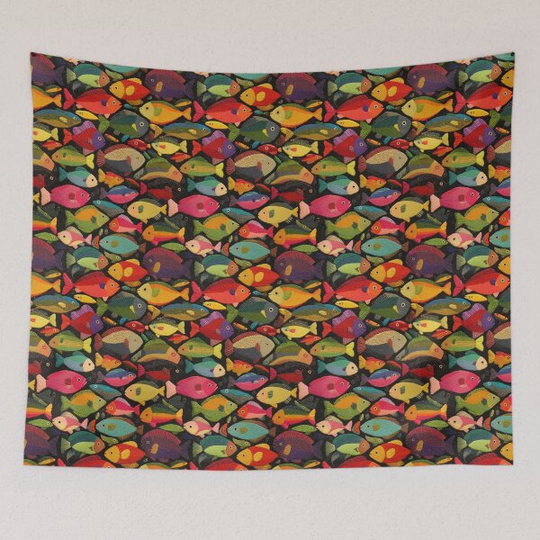 Item preview, Dense Red Blue and Green Fish Pattern designed and sold by Piotrek0001.