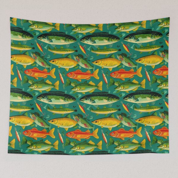 Item preview, Retro Green and Orange Fish Pattern designed and sold by Piotrek0001.