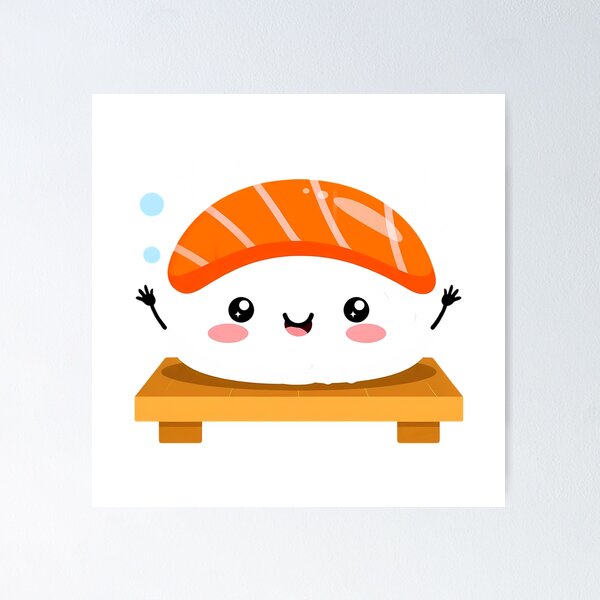 Item preview, Happy Kawaii Salmon Nigiri Sushi Character designed and sold by jo-e-basta.