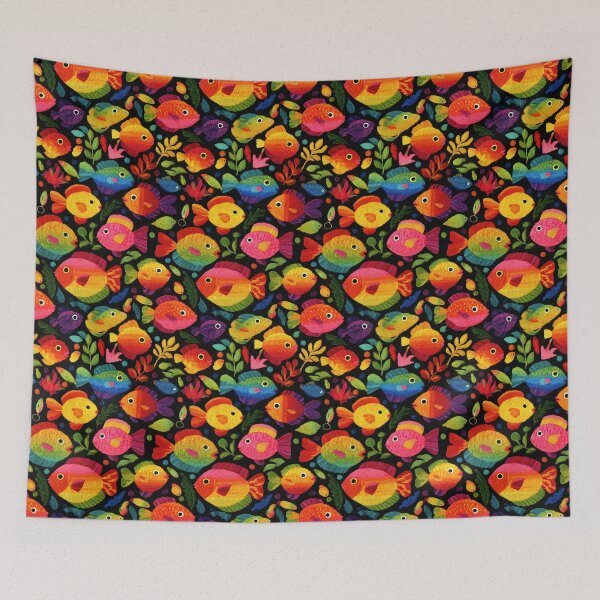 Item preview, Neon Colorful Fish and Seaweed on Black designed and sold by Piotrek0001.