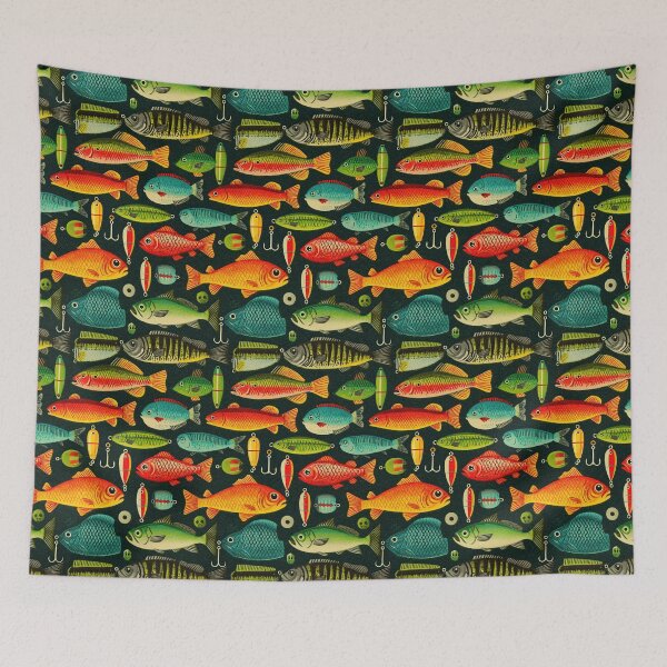Item preview, Green and Red Fish with Fishing Hooks designed and sold by Piotrek0001.