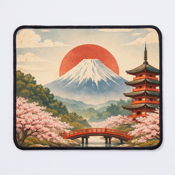 Item preview, Japan Mount Fuji Poster, Japanese Sakura Landscape, Pagoda Japan Art, Vintage Japan Travel Poster, Japanese Aesthetic Wall Art designed and sold by Art-Selling.