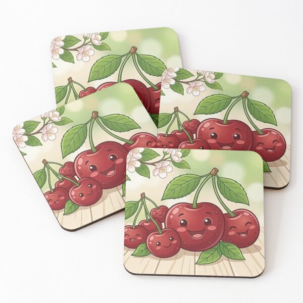 Item preview, Happy Cherry Friends - Cute Kawaii Fruit Illustration designed and sold by Csstoree.
