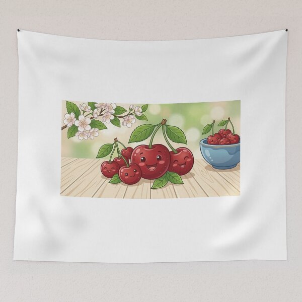 Item preview, Happy Cherry Friends - Cute Kawaii Fruit Illustration designed and sold by Csstoree.