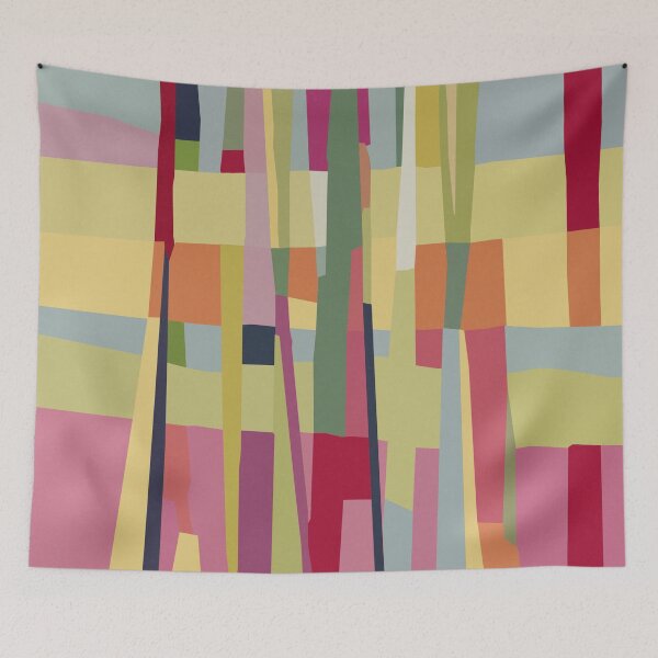 Item preview, Abstract Color Block Landscape Vertical Lines Mid Century Modern Style designed and sold by trajeado14.
