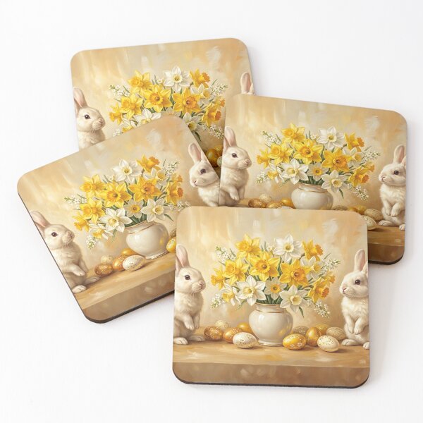 Item preview, Easter Bunnies with Daffodils Vintage Spring Painting designed and sold by DesignAnother.