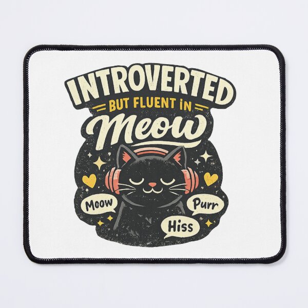Item preview, Introverted But Fluent in Meow Cat – Funny Cat Lover Gift, Cute Black Cat with Headphones, Introvert Humor Sticker & T-Shirt designed and sold by InjeyArt.