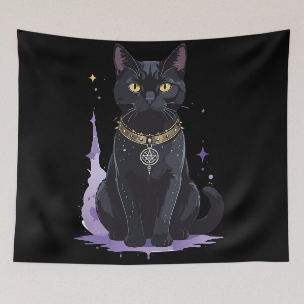 Item preview, Cosmic Black Cat Witchcraft Pentagram Art designed and sold by BestChoiceService.