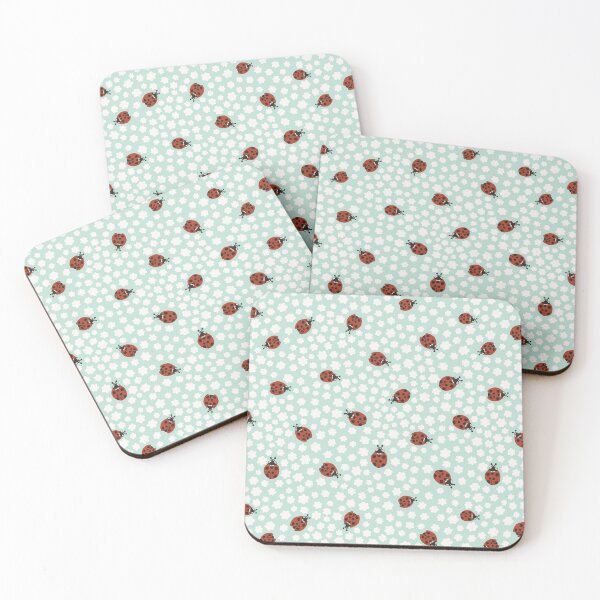 Item preview, Mint Green Ladybug Floral Summer Pattern designed and sold by Patternandflow.