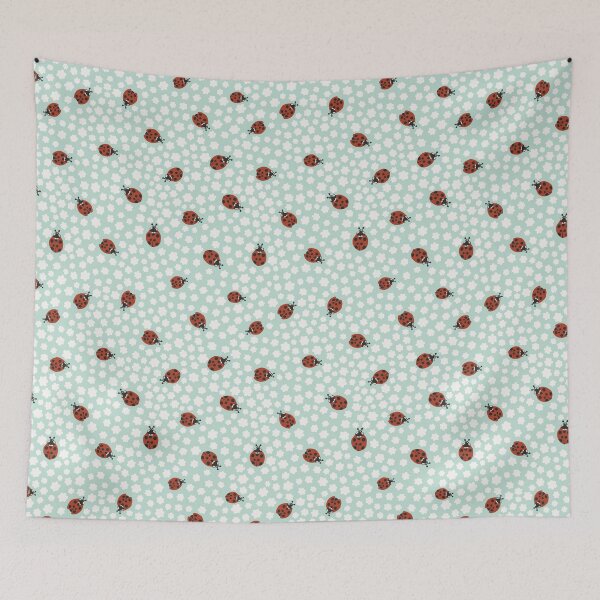Item preview, Mint Green Ladybug Floral Summer Pattern designed and sold by Patternandflow.