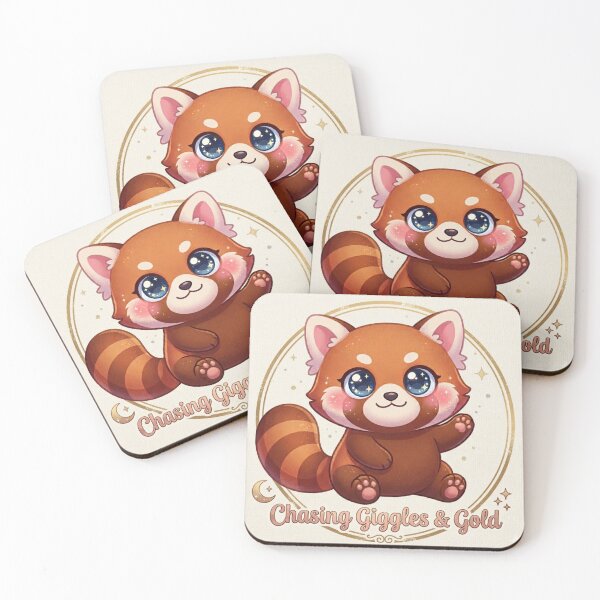 Item preview, Cute Kawaii Red Panda – Chasing Giggles & Gold Illustration designed and sold by Stickivo.