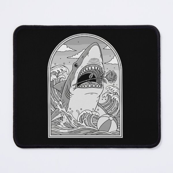 Item preview, Shark with Rose in Mouth Cartoon Illustration designed and sold by Junglenimals.