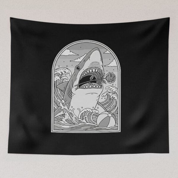 Item preview, Shark with Rose in Mouth Cartoon Illustration designed and sold by Junglenimals.