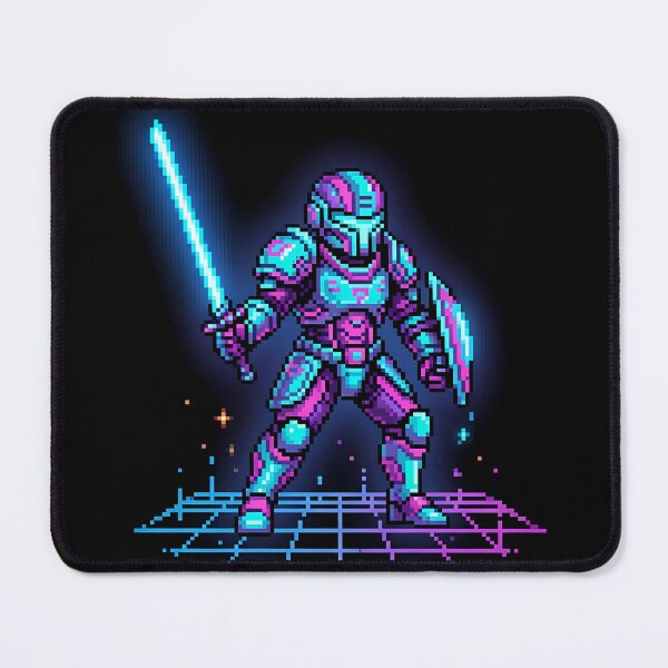 Aperçu de l'œuvre Chevalier Pixel Cyberpunk - Guerrier Paladin Néon 16 Bits créée et vendue par PixelPasha.