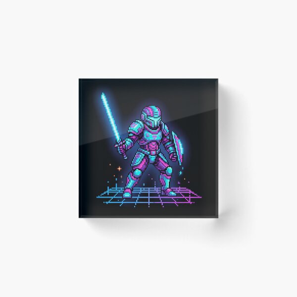 Aperçu de l'œuvre Chevalier Pixel Cyberpunk - Guerrier Paladin Néon 16 Bits créée et vendue par PixelPasha.