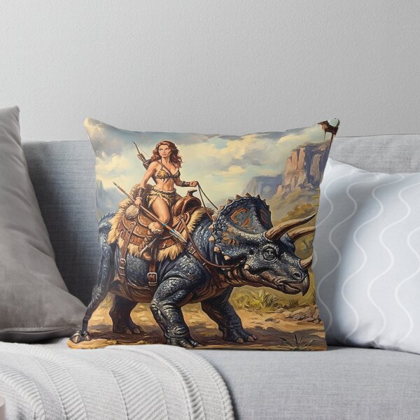 Item preview, Triceratops Riding Cave Woman Pulp Style Art designed and sold by CMY Designs.