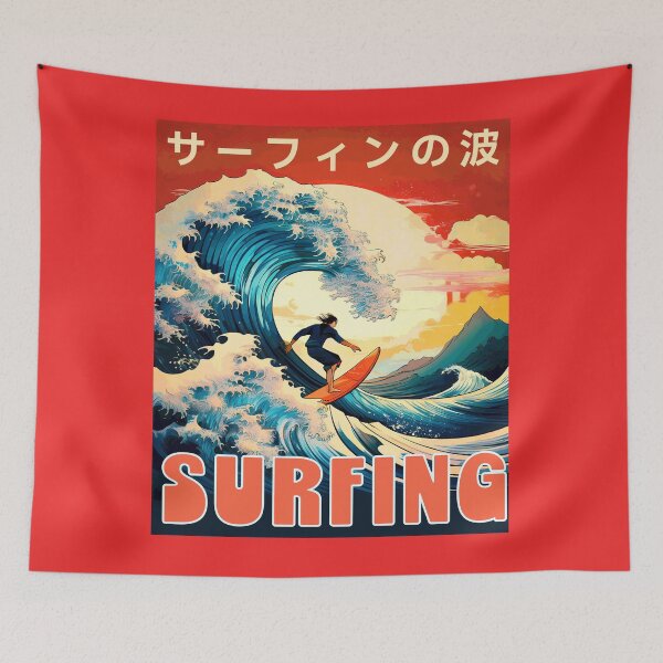 Item preview, Colorful Big Wave Surfing with Japanese Calligraphy designed and sold by thelivingrp.