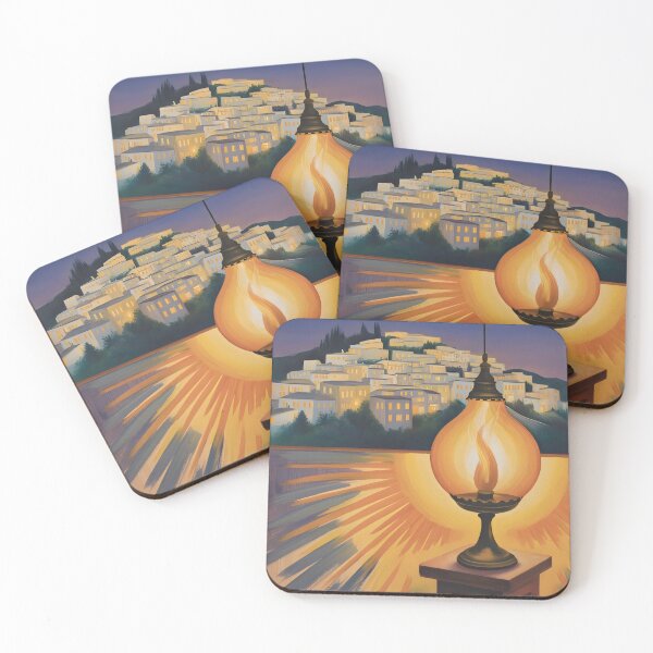 Item preview, Glowing Lantern Over Hillside Village at Dusk designed and sold by Zanigold.