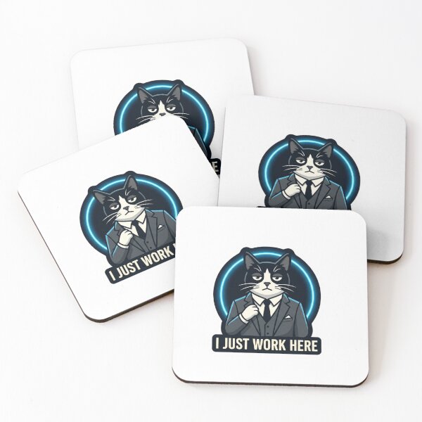 Item preview, I Just Work Here Funny Suit Cat Sticker designed and sold by Mochi-Sprites.