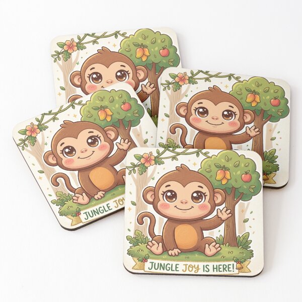Item preview, Happy Jungle Monkey – Cute Baby Simian & Tropical Fruit Tree Illustration designed and sold by Stickivo.