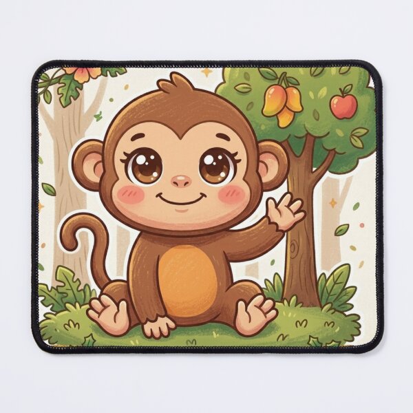 Item preview, Happy Jungle Monkey – Cute Baby Simian & Tropical Fruit Tree Illustration designed and sold by Stickivo.