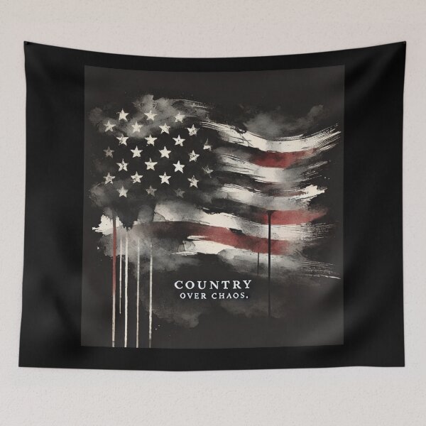 Item preview, Country country Over Chaos American Flag Expressionist Art Patriotic Graphic Bold USA Design designed and sold by TEEJAMBOREE.