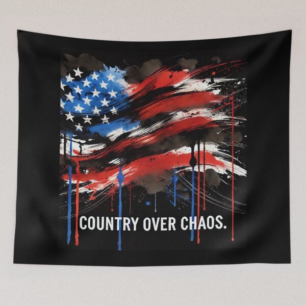 Item preview, country Over Chaos American Flag Expressionist Art Patriotic Graphic Bold USA Design designed and sold by TEEJAMBOREE.
