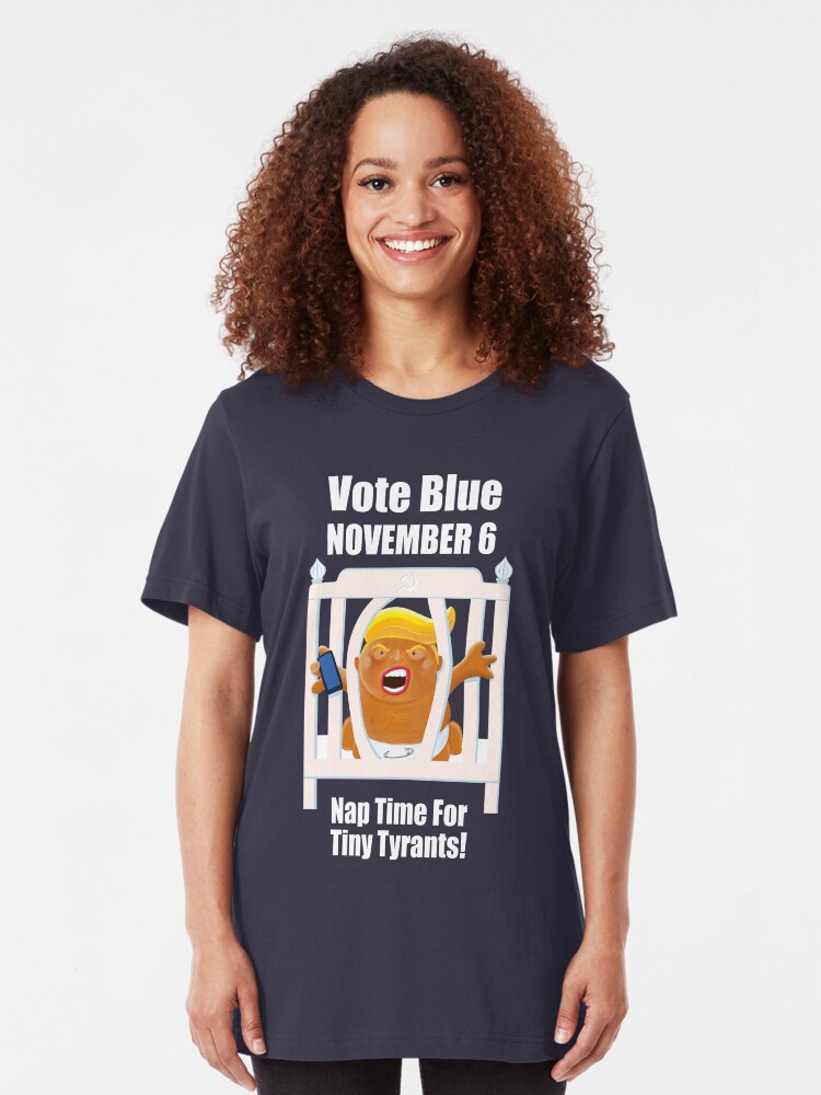 Alternate view of Trump Baby Balloon Blimp Vote Blue Tiny Tyrants Slim Fit T-Shirt