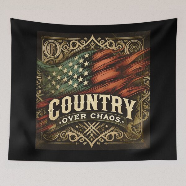 Item preview, country Over Chaos American Flag Expressionist Art Patriotic Graphic Bold USA Design designed and sold by TEEJAMBOREE.