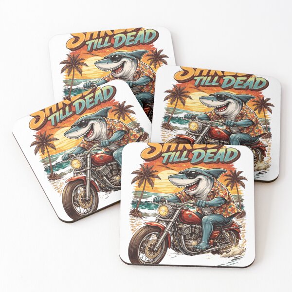 Item preview, Shred Till Dead Shark Biker – Retro 80s Surf Motorcycle Sunset Design designed and sold by Moccroad.