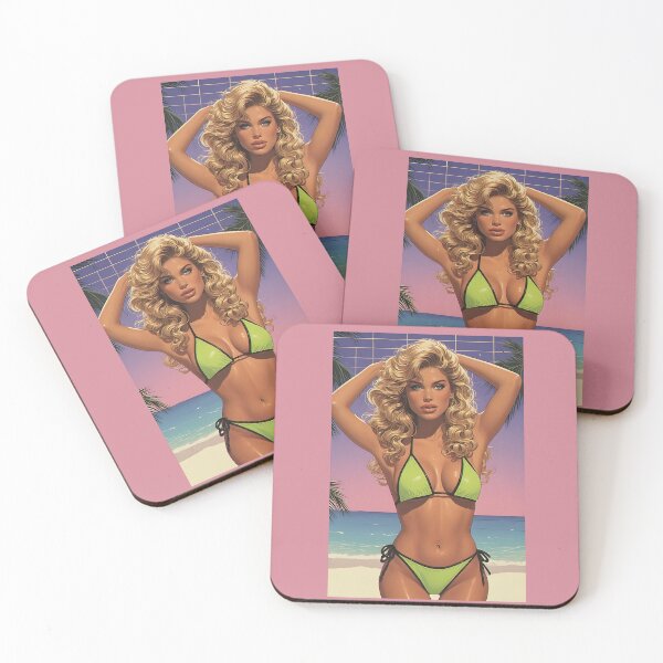 Item preview, Digitally Painted Lime Green Swimsuit Model 1980s Retro Style designed and sold by CMY Designs.