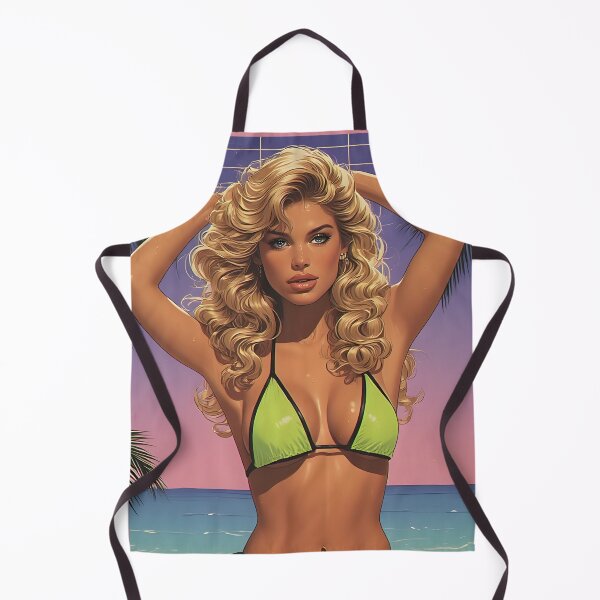 Item preview, Digitally Painted Lime Green Swimsuit Model 1980s Retro Style designed and sold by CMY Designs.