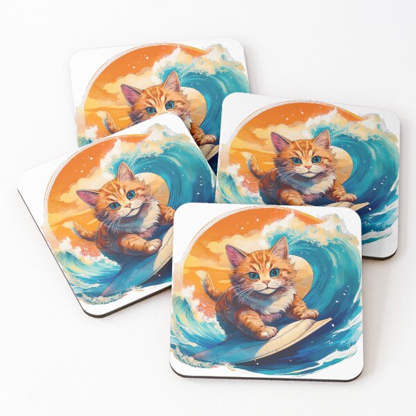 Item preview, Kitty Surf Camp Japanese Wave Art designed and sold by thelivingrp.
