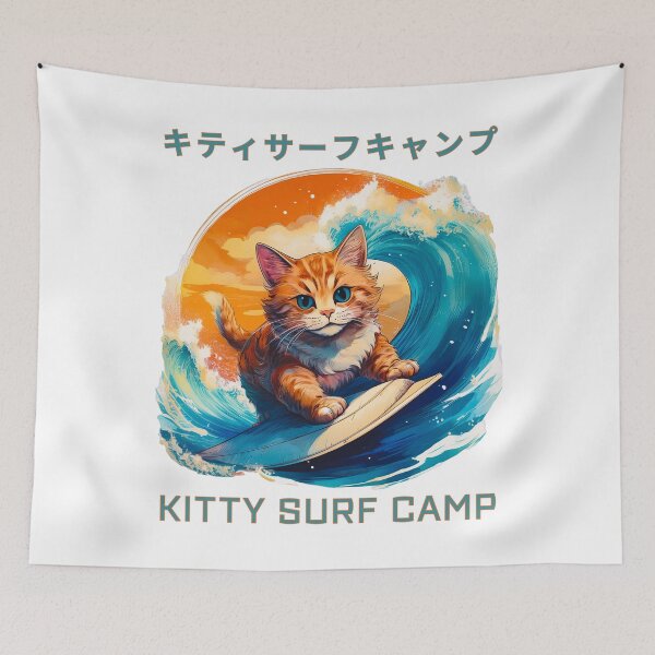 Item preview, Kitty Surf Camp Japanese Wave Art designed and sold by thelivingrp.