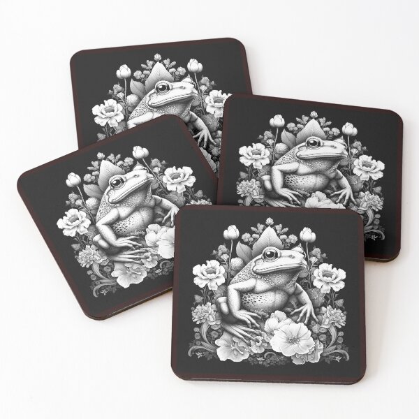 Item preview, Botanical Frog in Bloom | Black and White Floral Amphibian Illustration designed and sold by inkoutninja.