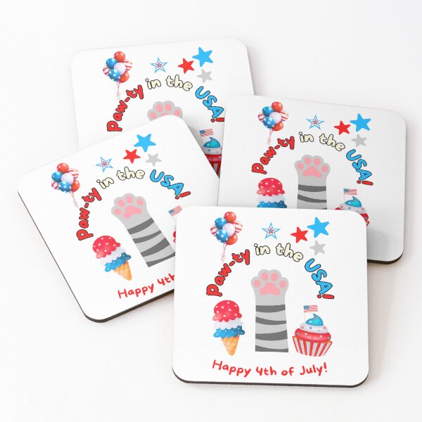 Item preview, 4th of July Gray Cat Paw-ty in the USA designed and sold by MYCatStuff.