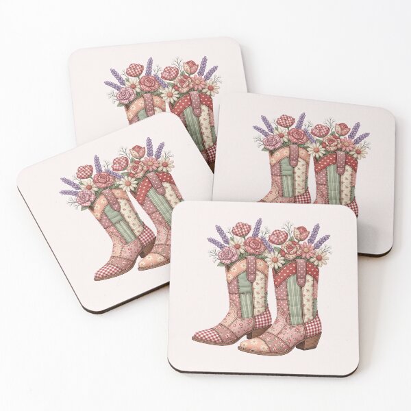 Item preview, Botas vaqueras de patchwork, estilo western floral acolchado, arte bohemio designed and sold by BVDigitalArt.