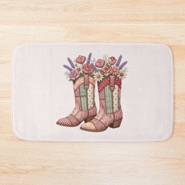 Item preview, Patchwork Cowgirl Boots Quilted Western Floral Boho Art designed and sold by BVDigitalArt.