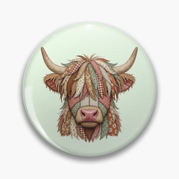 Item preview, Patchwork Highland Cow Quilted Fabric Art Farmhouse Decor designed and sold by BVDigitalArt.