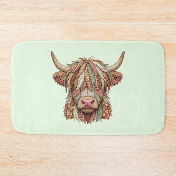 Item preview, Patchwork Highland Cow Quilted Fabric Art Farmhouse Decor designed and sold by BVDigitalArt.