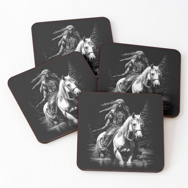 Item preview, Monochrome Horseback Warrior | Dramatic Western Rider Illustration designed and sold by inkoutninja.