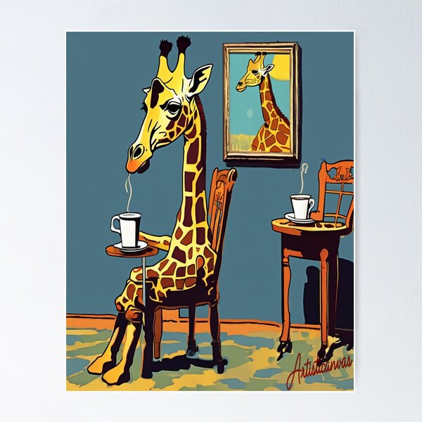 Item preview, Elegant Giraffe Drinking Tea in Surreal Pop Interior designed and sold by Artisticanvas.