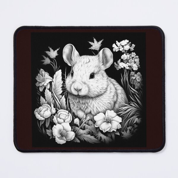 Item preview, Floral Mouse Portrait | Black and White Woodland Animal Illustration designed and sold by inkoutninja.