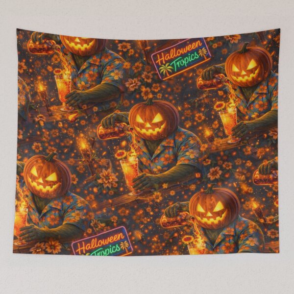 Item preview, Halloween Tropics Headless Horseman – Fiery Cocktail Tiki Bar Art designed and sold by TheHorsemanRidesAgain.