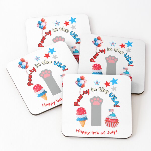 Item preview, 4th of July Gray Cat Paw-ty in the USA designed and sold by MYCatStuff.