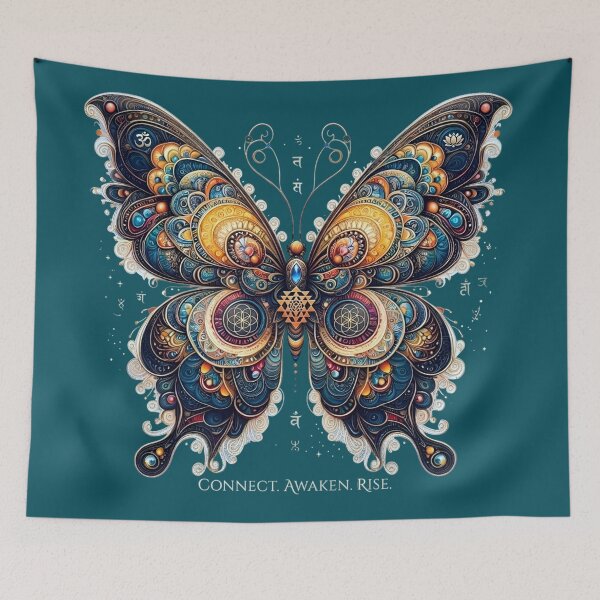 Item preview, Sacred Geometry Mandala Butterfly – Spiritual Transformation Symbol with Sri Yantra, Om and Connect Awaken Rise Text designed and sold by Good Vibes .